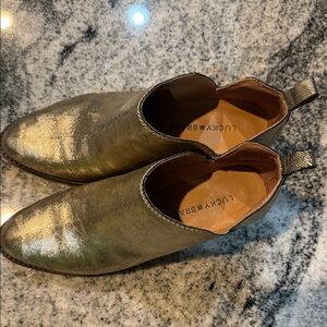 Lucky Brand Women's Metallic Gold Slip-On Loafers with Pull Tab